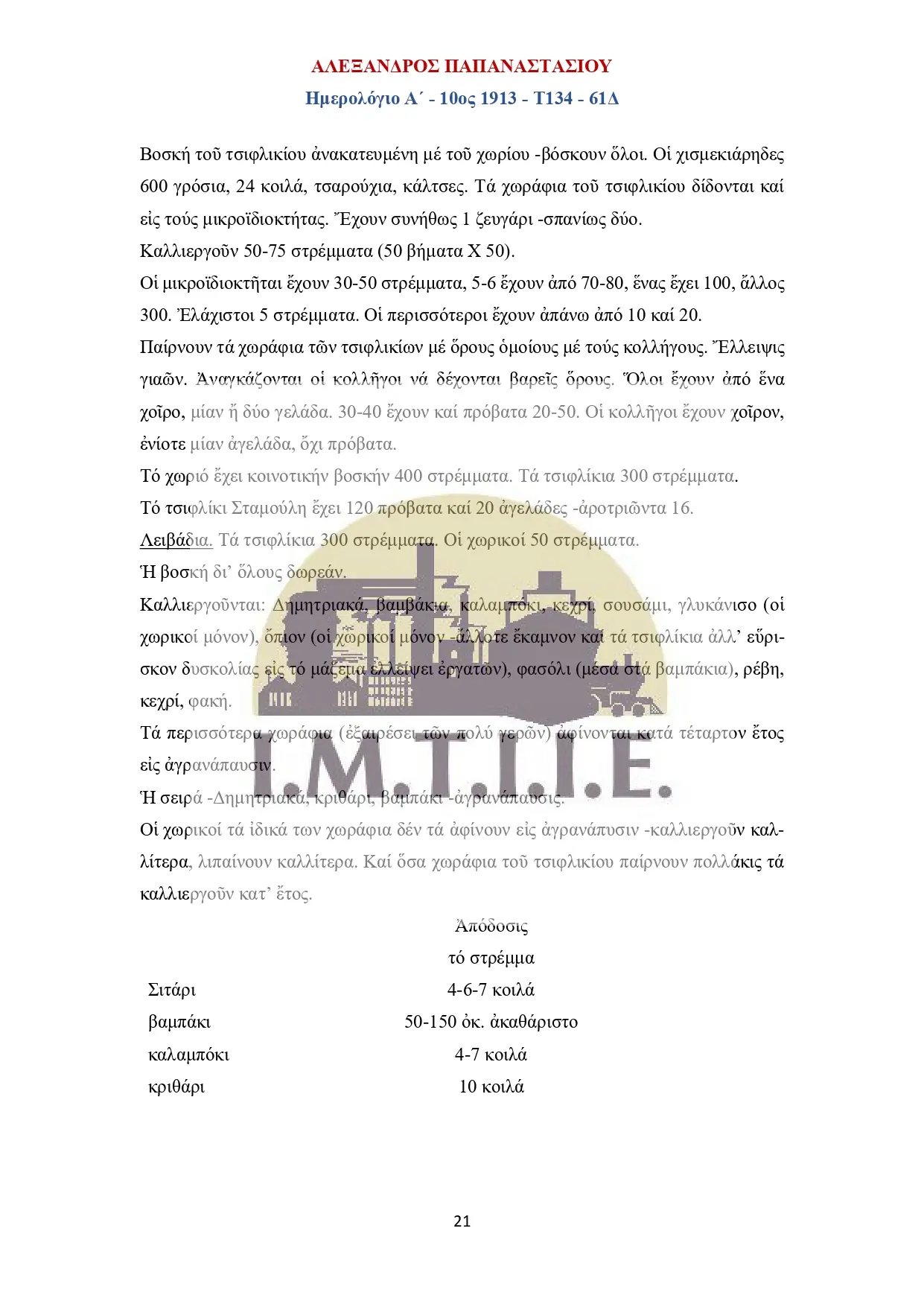 Ημερολόγιο Α΄10ος 1913 - Τ134 - 61Δ-21